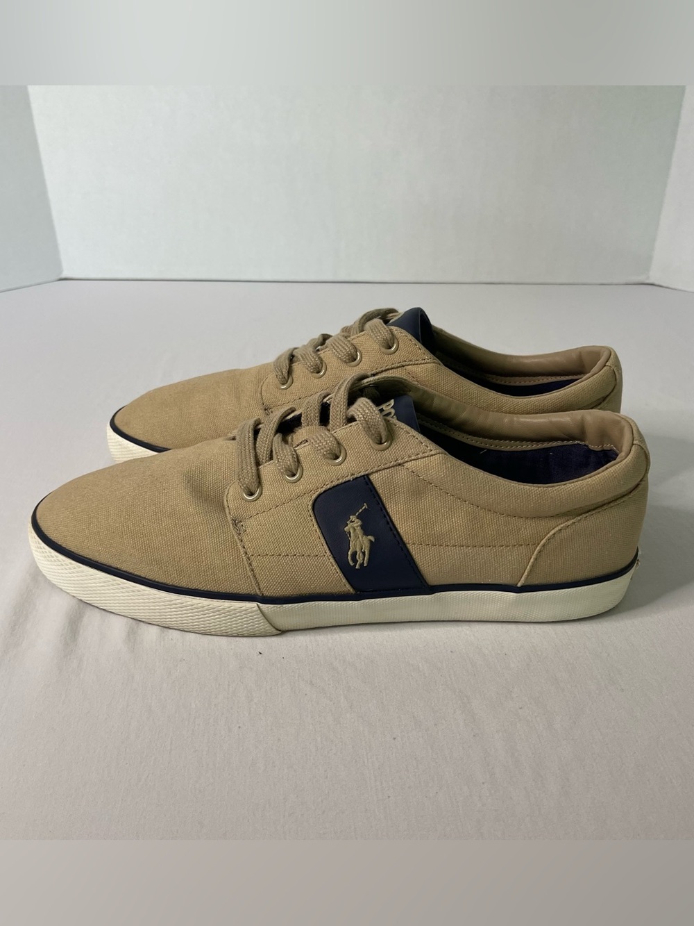 Polo Ralph Lauren Halmore Tan Canvas Sneakers with Navy Trim